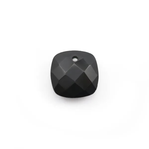 Pendant black agate squared faceted 10mm x 1pc