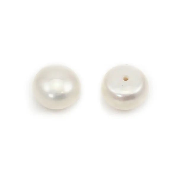 Perles de culture d'eau douce, semi-percée, blanche, bouton, 9-9.5mm x 2pcs