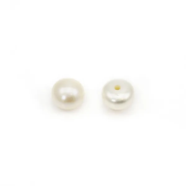 Perles de culture d'eau douce, semi-percée, blanche, bouton, 5.5-6mm x 4pcs