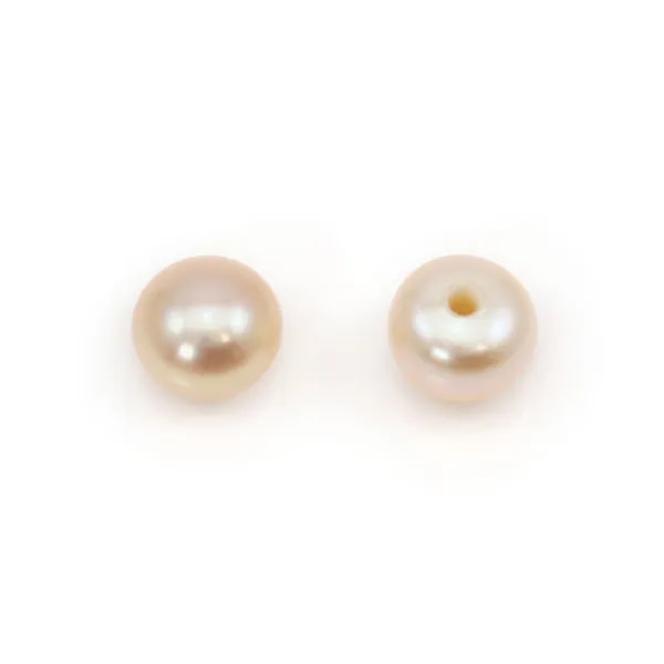 Perle d'eau douce rond aplati semi-percée saumon 4.5-5mm x 4pcs