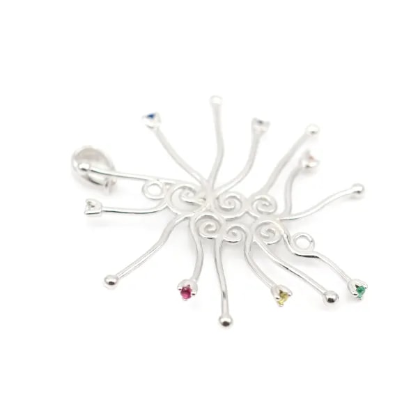Pendentif en argent 925 rhodié & zirconium multicolore pour perle baroque x 1pc