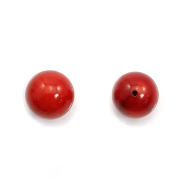 Bambou de mer rouge semi-percé, rond, 12mm x2pcs