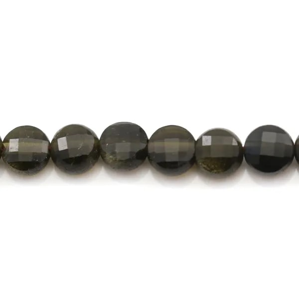 Obsidienne, de forme ronde plate facetté, 4mm x 40cm