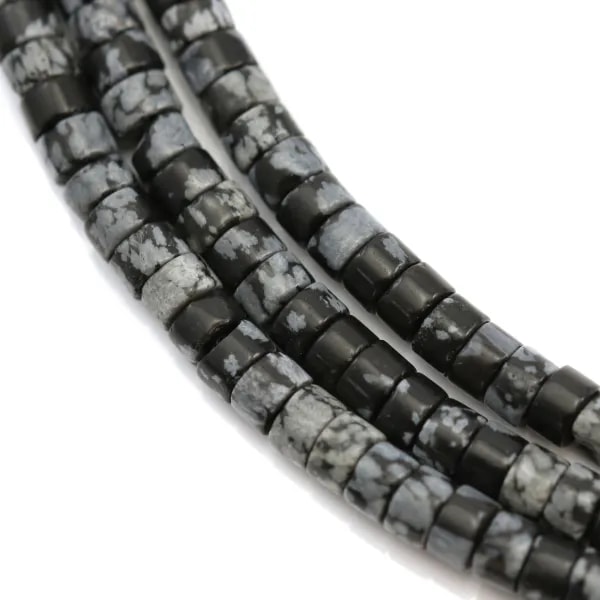 Obsidienne flocon de neige,en forme de rondelle 2x4.5mm x 39cm