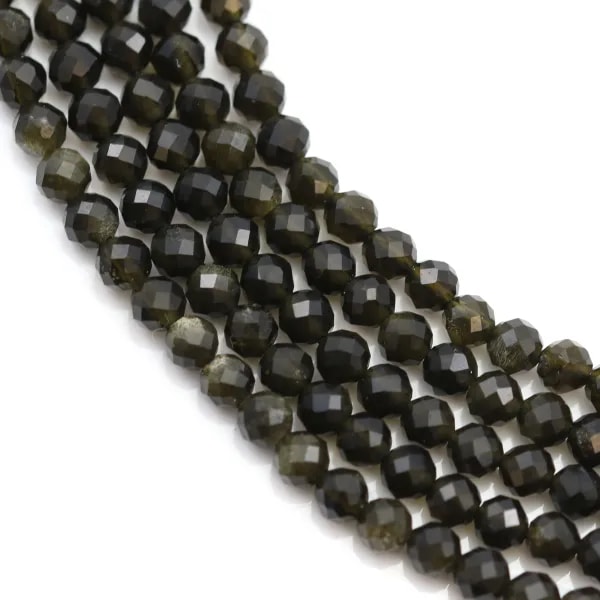 Obsidienne noire, de forme ronde facetté, 3mm x 39cm
