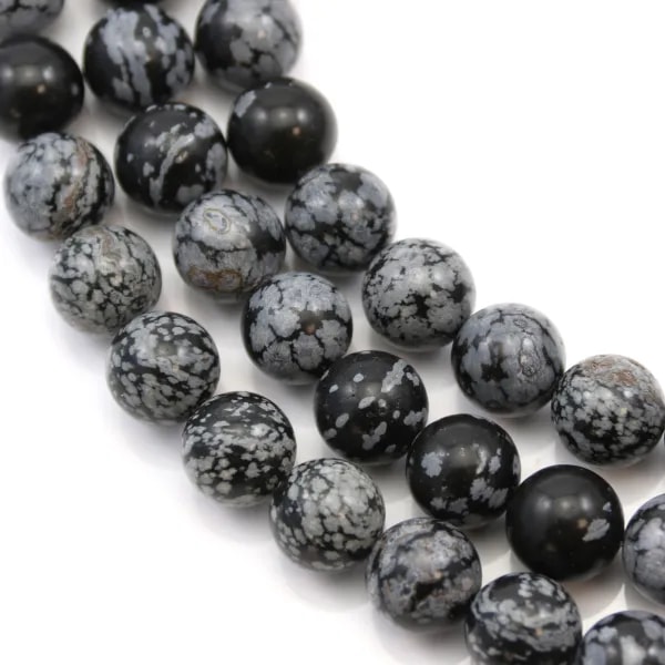 Obsidienne flocon de neige ronde 10mm x 40cm