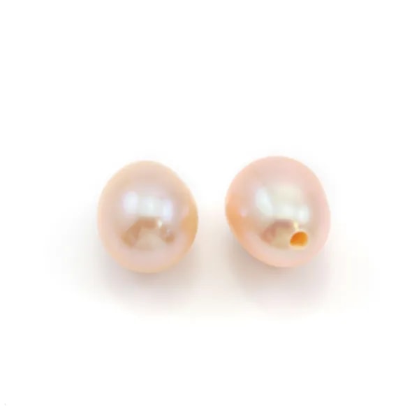 Perles de culture d'eau douce, semi-percée, saumon, ovale, 5-5.5mm x 2pcs