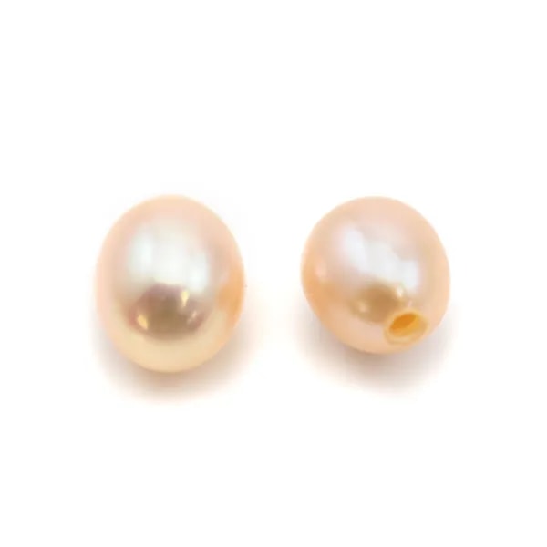 Perles de culture d'eau douce, semi-percée, saumon, ovale, 4-4.5mm x 2pcs