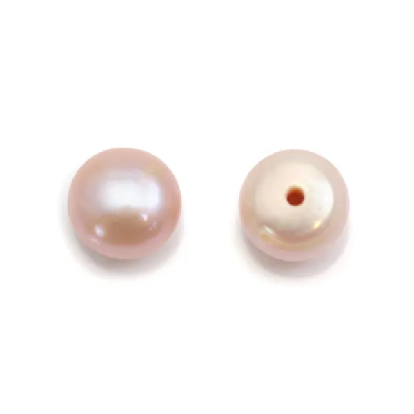 Perles de culture d'eau douce, semi-percée, mauve, bouton, 7-7.5mm x 2pcs