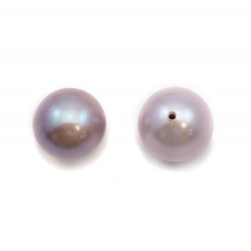 Perle de culture d'eau douce mauve, ronde half-percée 10-11.5mm x 1pc