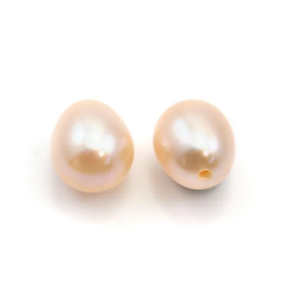 Perle de culture d'eau douce, semi-percée, saumon, ovale, 6-6.5mm x 1pc