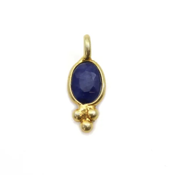 Breloque en Pierre traitée couleur saphir ovale sur argent doré 4x11mm x 2pcs