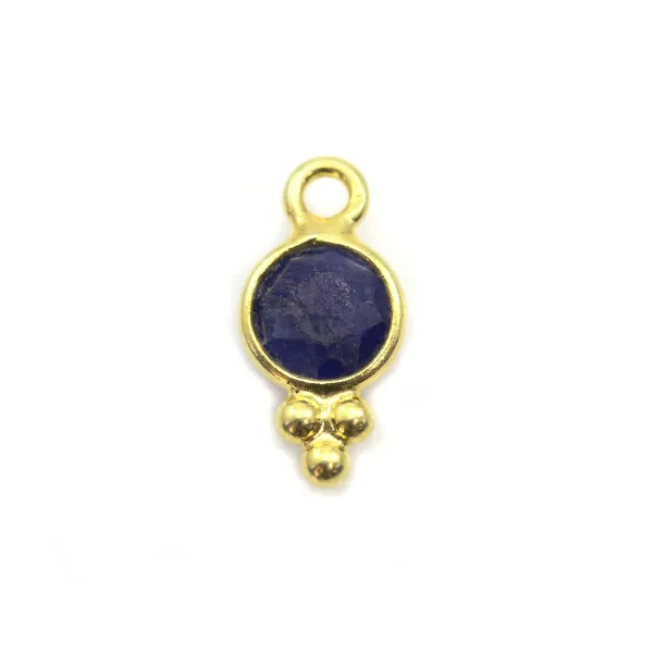 Breloque en Pierre traitée couleur saphir ronde facettée sur argent doré 5mm x 2pcs