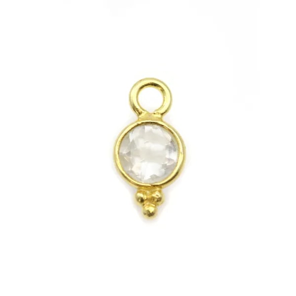 Breloque en Topaze blanche ronde facettée serti argent 925 doré à l'or fin 5mm x 2pcs