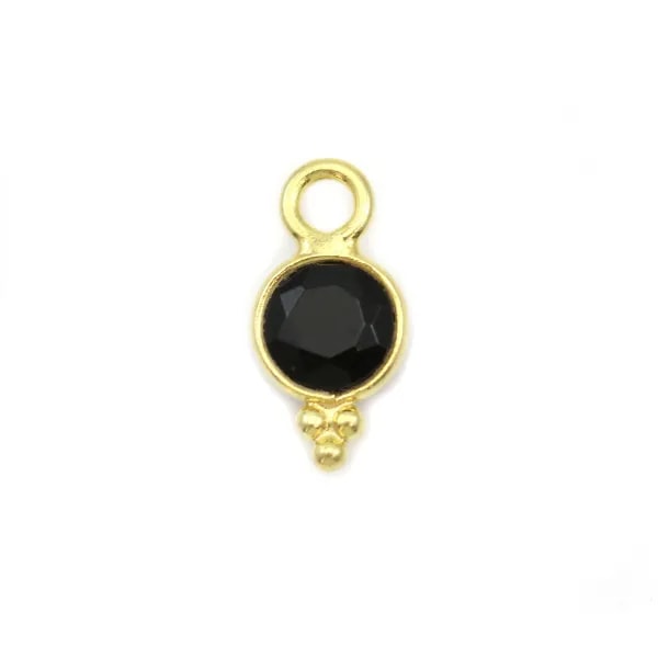 Breloque en Agate noire ronde facettée sur argent doré 5mm x 2pcs