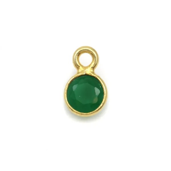 Agate verte ronde facettée sertie sur argent 925 doré à l'or fin 5mm x 2pcs
