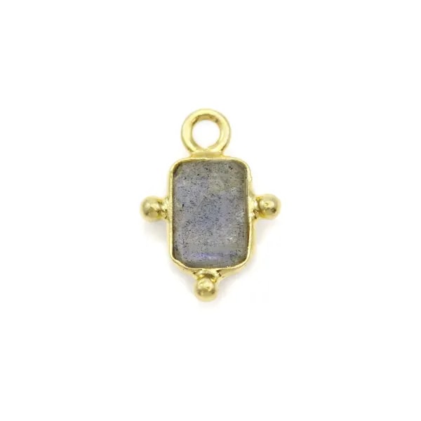 Rectangle Labradorite charm on gold gilt silver 5x7mm x 1pc
