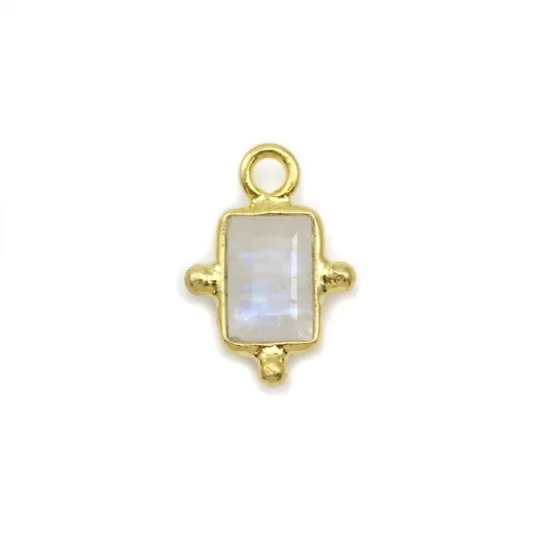 Breloque en Pierre de lune rectangle sur argent doré 5x7mm x 1pc