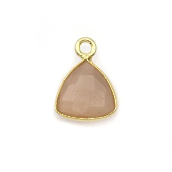 Pierre de soleil triangle facettée sertie sur argent doré 9mm x 1pc