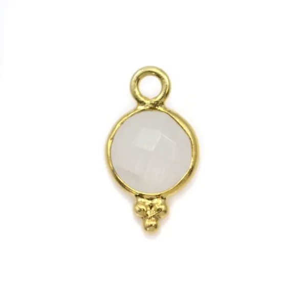 Round faceted moonstone charm on gold gilt silver 7mm x 1pc 