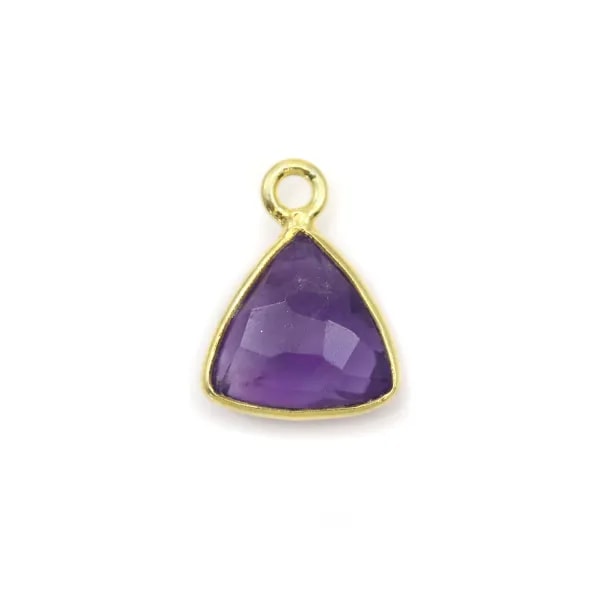 Améthysthe triangle facettée sertie sur argent doré 9mm x 1pc
