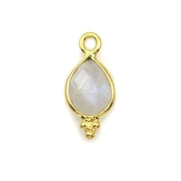 Breloque en Pierre de lune goutte facettée sur argent doré 7x15mm x 1pc