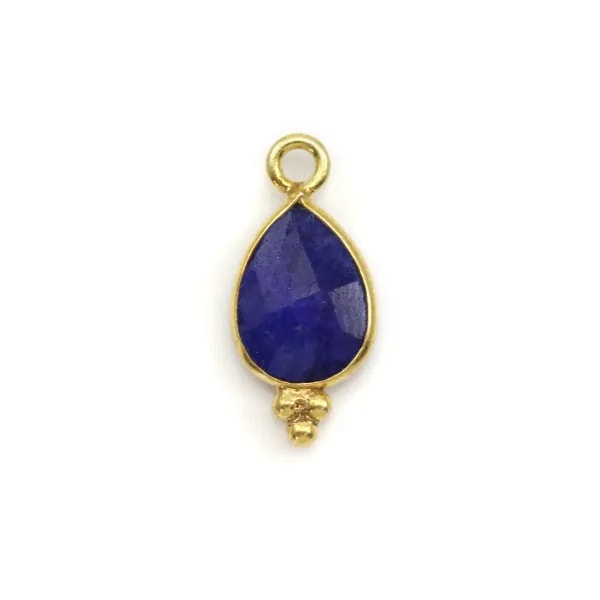 Breloque en Pierre traitée couleur saphir goutte facettée sur argent doré 7x15mm x 1pc