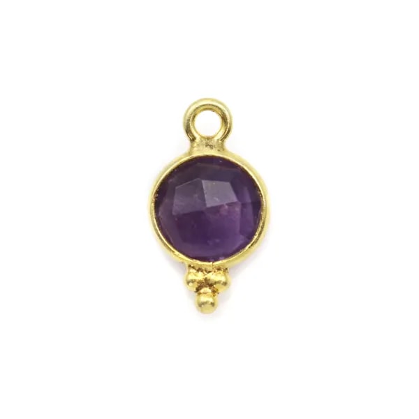 Breloque en Améthysthe ronde facettée sur argent doré 7mm x 1pc