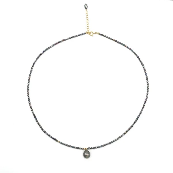 Collier perle de culture grain de riz et Tahiti