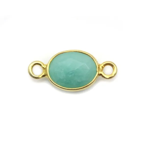 Intercalaire Amazonite ovale facettée serti argent 925 doré à l'or fin 7x15mm x1pc