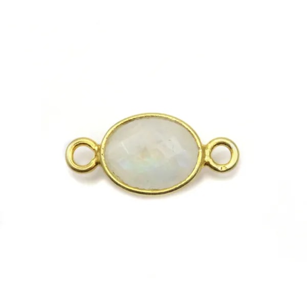 Intercalaire Pierre de lune ovale facettée serti argent 925 doré à l'or fin 7x15mm x1pc