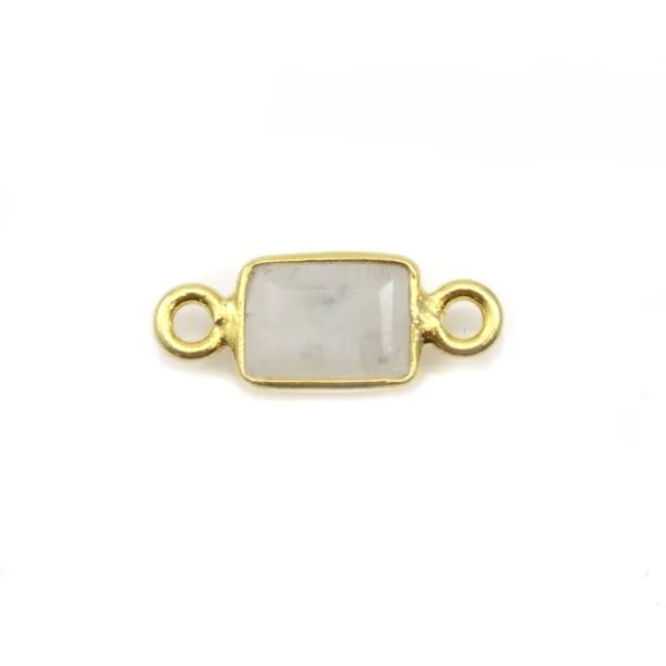 Intercalaire Pierre de lune rectangle facettée serti argent 925 doré à l'or fin 5x13mm x1pc