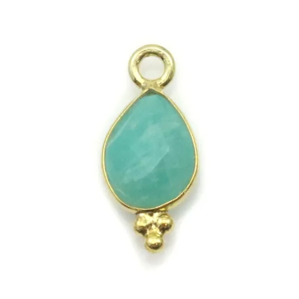 Breloque en Labradorite goutte facettée sur argent doré 7x15mm x 1pc