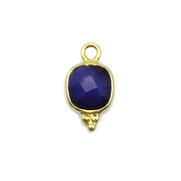 Charm in faceted square moonstone on golden silver 7mm x 1pc