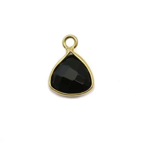 Agate noire triangle facettée sertie sur argent doré 9mm x 1pc