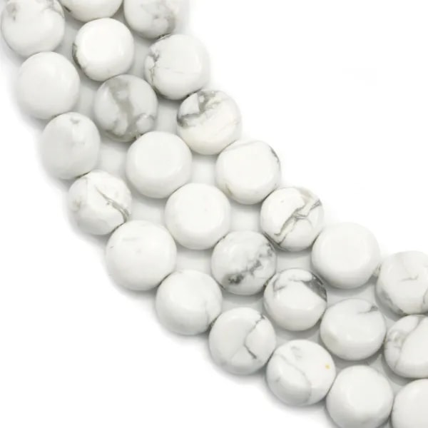 Howlite blanche, de forme ronde et plate, 6mm x 40cm