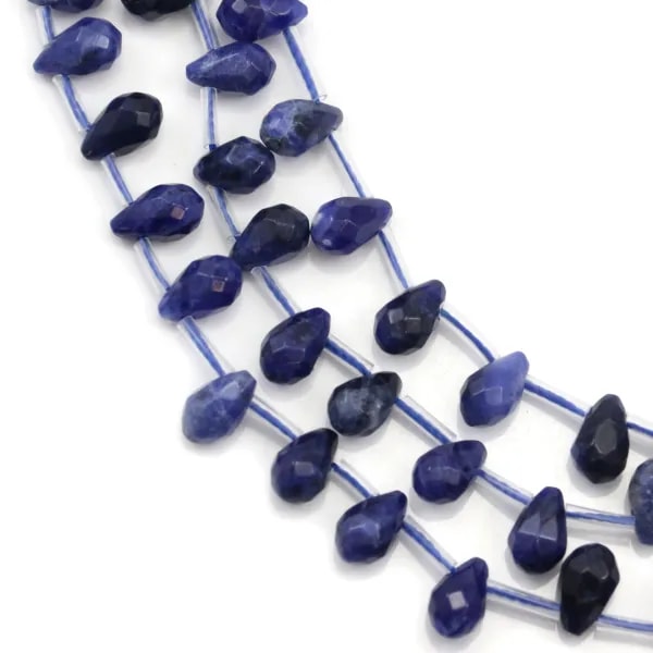 Sodalite in the shape of a faceted drop, 6 * 9mm x 40cm