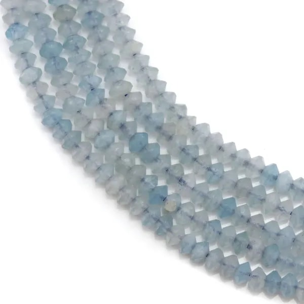 Aigue marine rondelle boulier facette 2x3mm sur fil 39cm