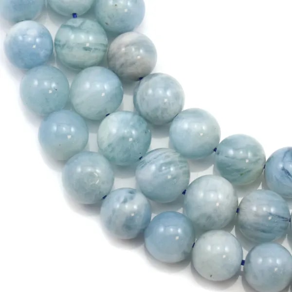 Aigue marine rond 11-12mm x 40cm