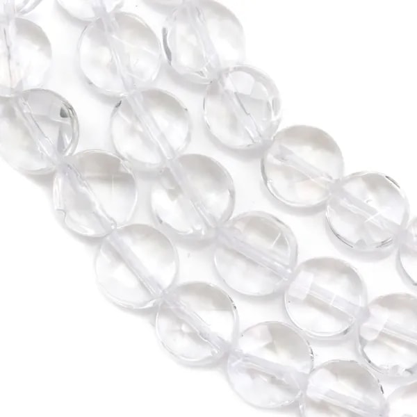 Cristal de roche Rond Plat Facette 10mm x 40cm