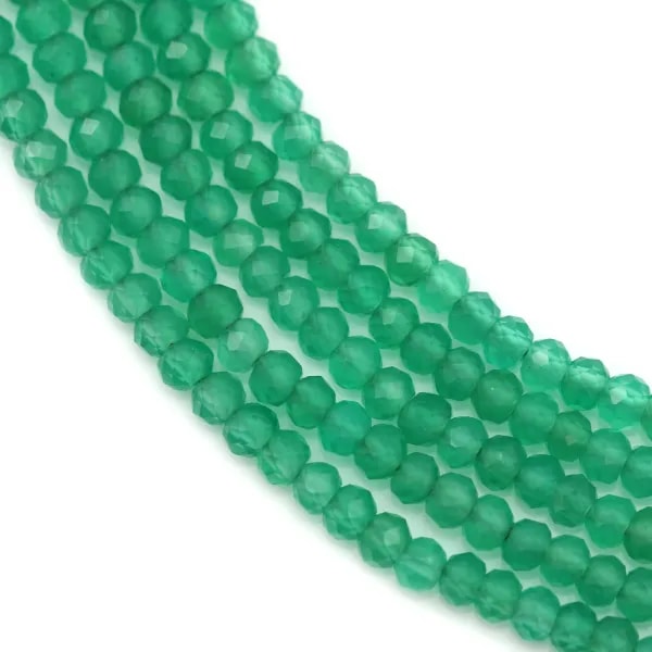 Agate teinté de couleur verte, en forme de rondelle facettée 2 * 1.8mm x 39cm