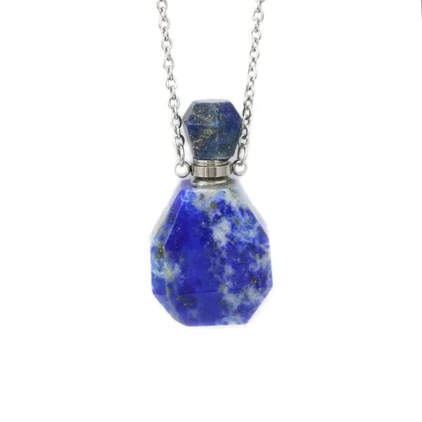 Gold flash plated on brass necklace with Lapis lazuli perfume bottle pendant