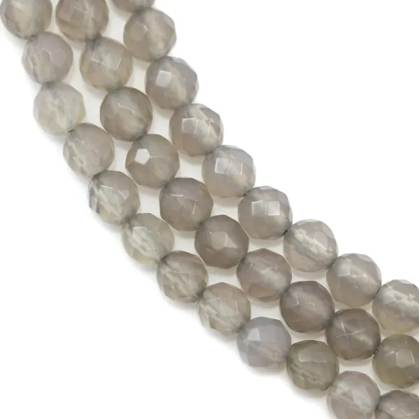 Agate grise Ronde facette 4mm x 40cm