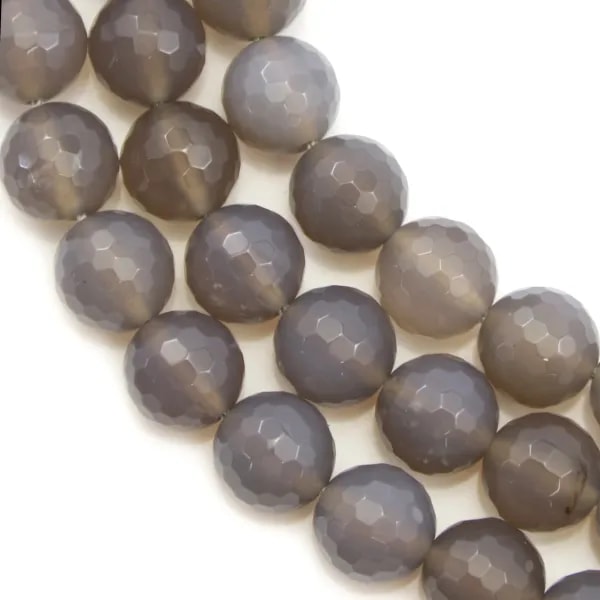 Agate grise Ronde facette 14mm x 40cm