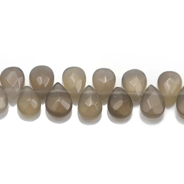 Agate de couleur grise, en forme de goutte plate facetté, 7 * 9mm x 4pcs