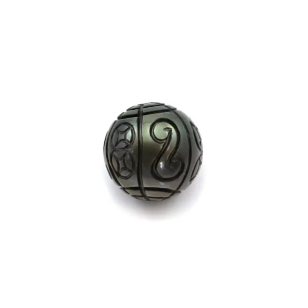 Tahitian cultured pearl, round carved, 12-13mm x 1pc