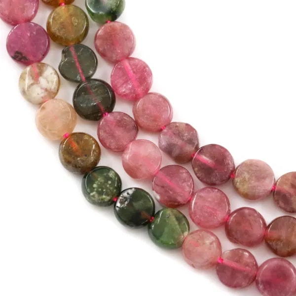 Tourmaline multicolore, de forme ronde et plate, 5mm x 40cm