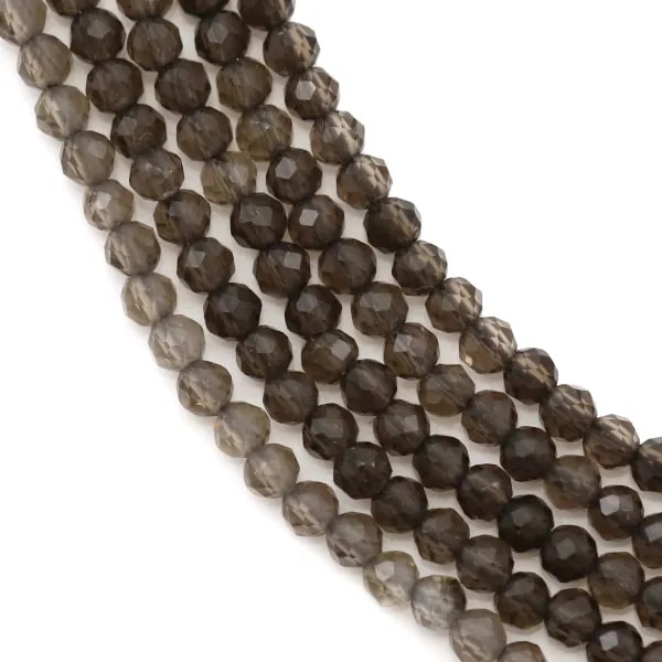 Quartz fumé, de forme ronde facetté, mesurant 2-2.5mm x 40cm