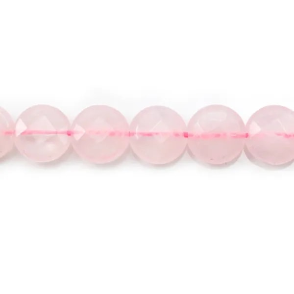Quartz Rose Ronde Plate facette 10mm  x 6pcs