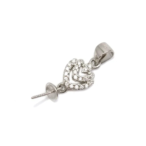 Heart pendant 22.50x8.30mm 925 silver and zirconium for half-drilled pearl x 1pc